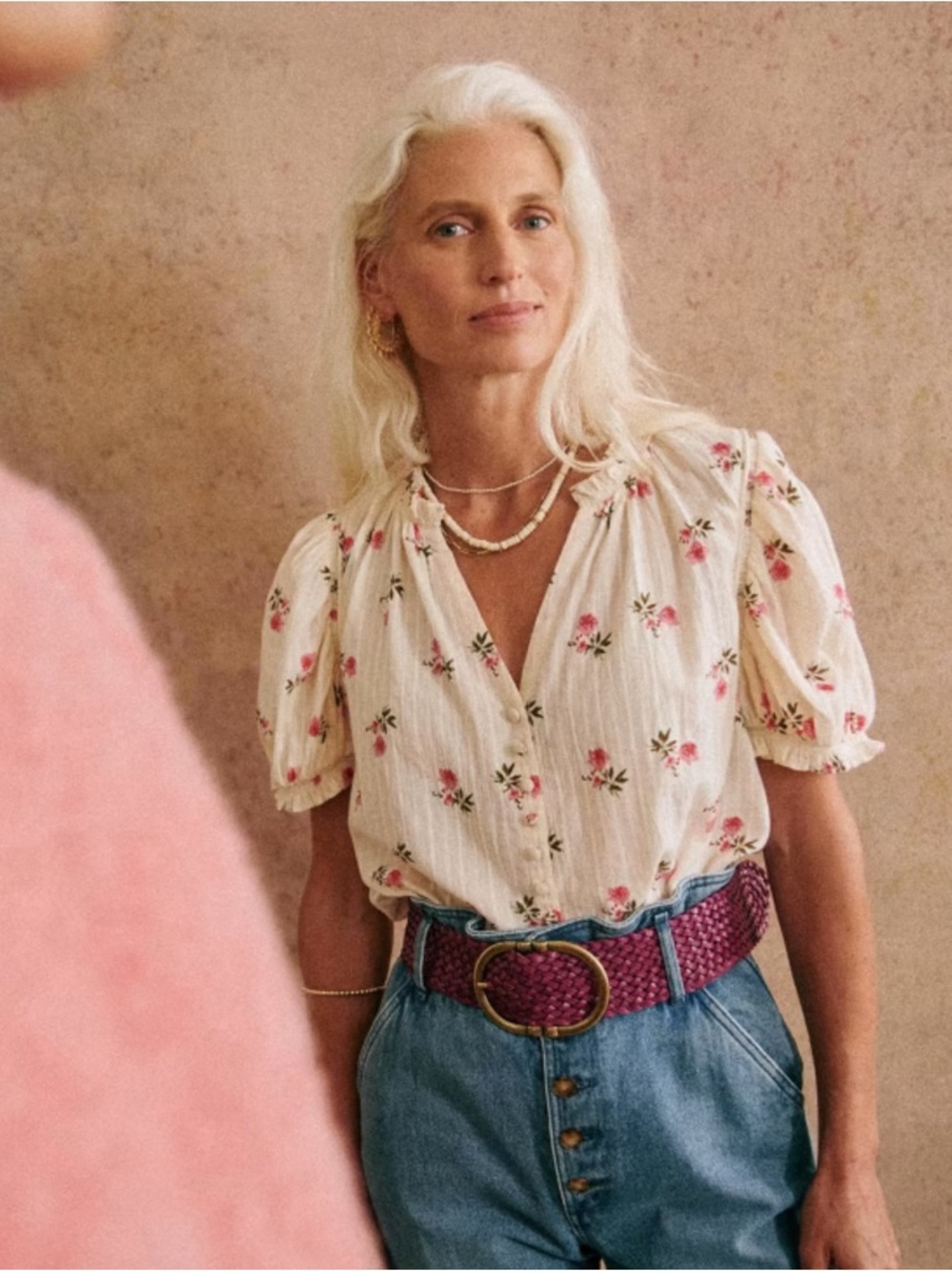 Sézane Ema Pink Spring Organic Cotton Blouse